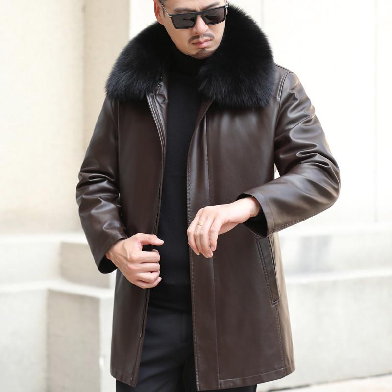 Medium Men's Medium and Long Leather Fur Collar Leather Down Jacket Winter Sheepskin Jacket Leather Jacket Men's Jacket