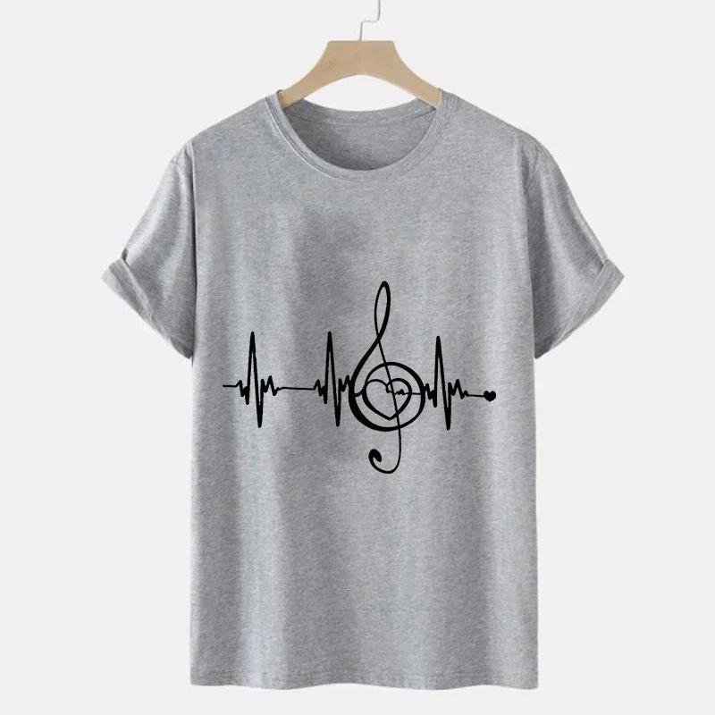 Herren Schwarze Hemden Kurzarm T-Shirts Übergroße Sommeroberteile Musiknote Herzschlag Lustige T-Shirts für Männer Design Musik T-Shirt Oberteile