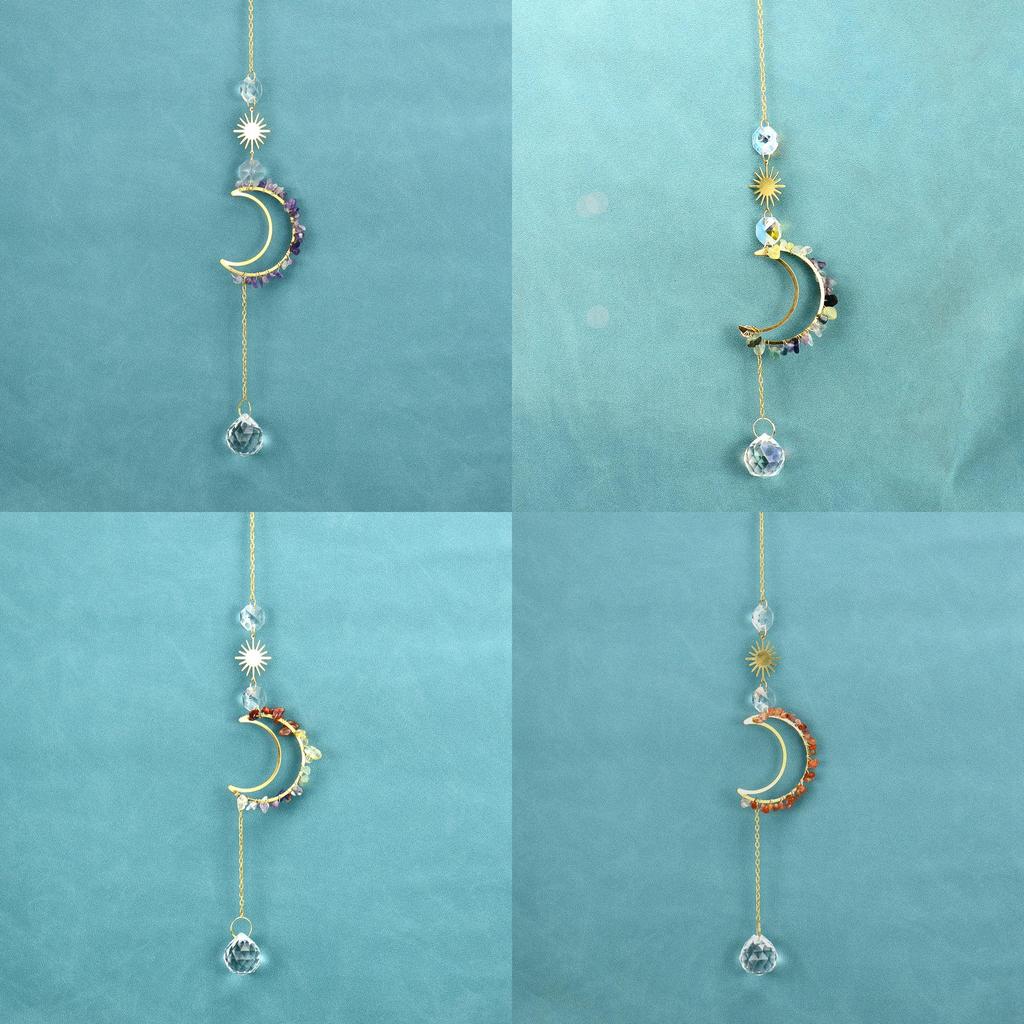 Sun Moon Crystal Pendant With Handwoven Craft For Home Decor And Gift