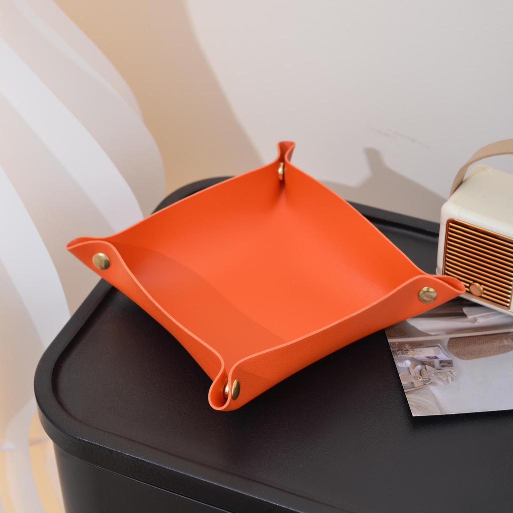Leather Desktop Organizer Tray for Jewelry, Cosmetics, and Snacks