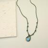 Elegant Blue Braided Rope Labradorite Necklace with Stainless Steel and Natural Stone Pendant