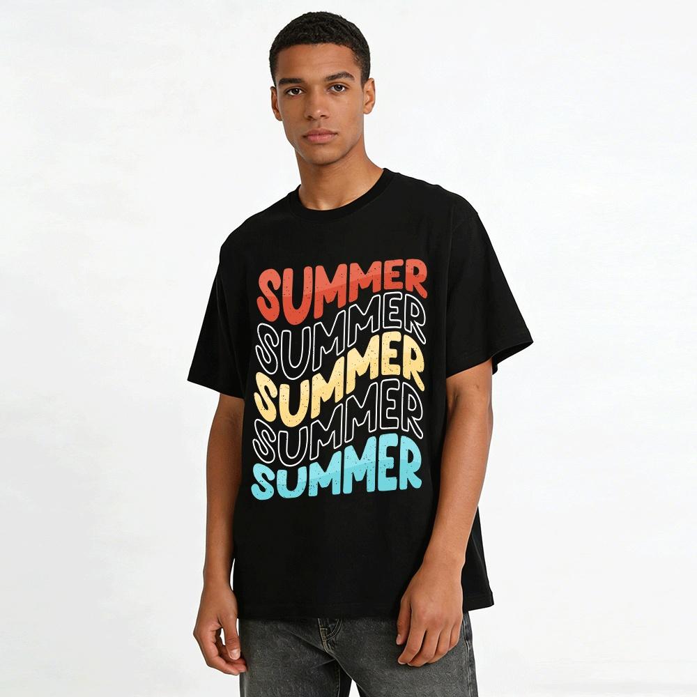 Gradient Letter Print Casual Summer Short Sleeve T-Shirt Pure cotton T-shirt