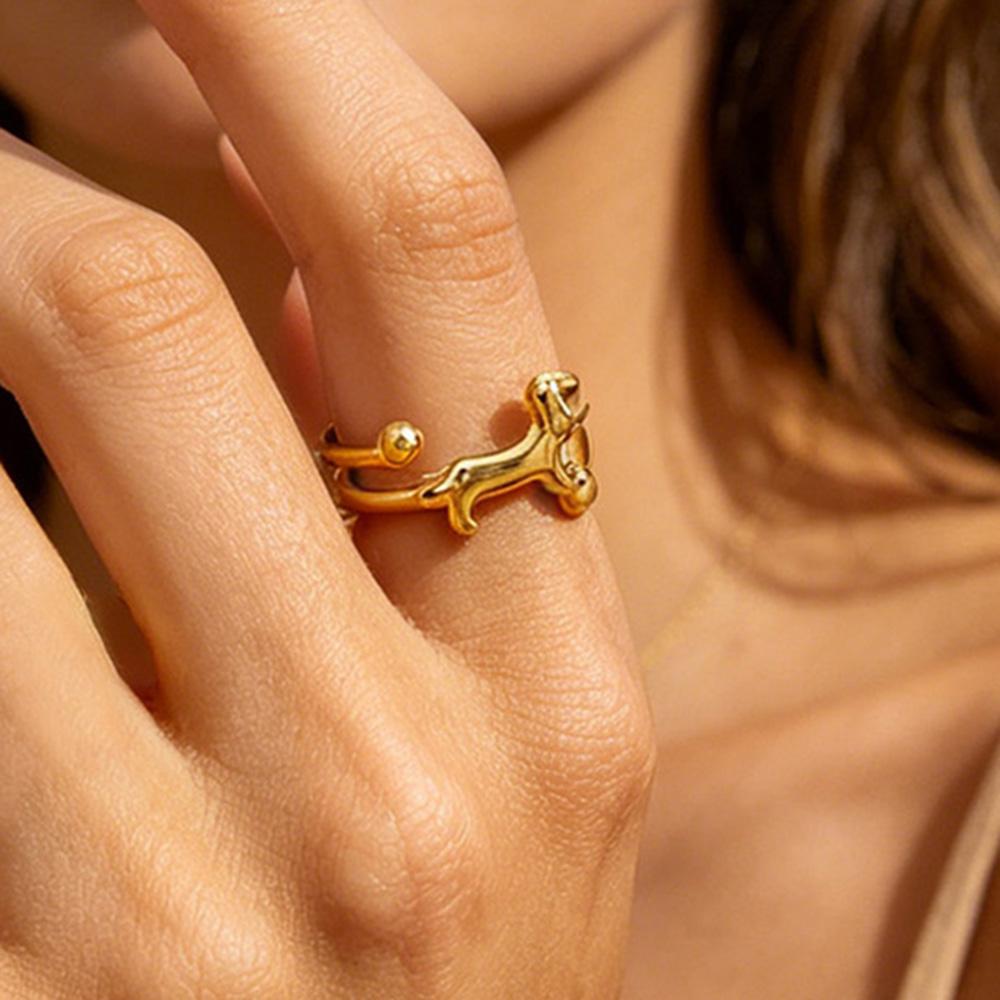 Anello Acciaio Inossidabile Cane Bassotto Carino Cuore 3D Anelli Dita Doppio Strato Per Donne Unisex Gioielli Bel Regalo Decompressione