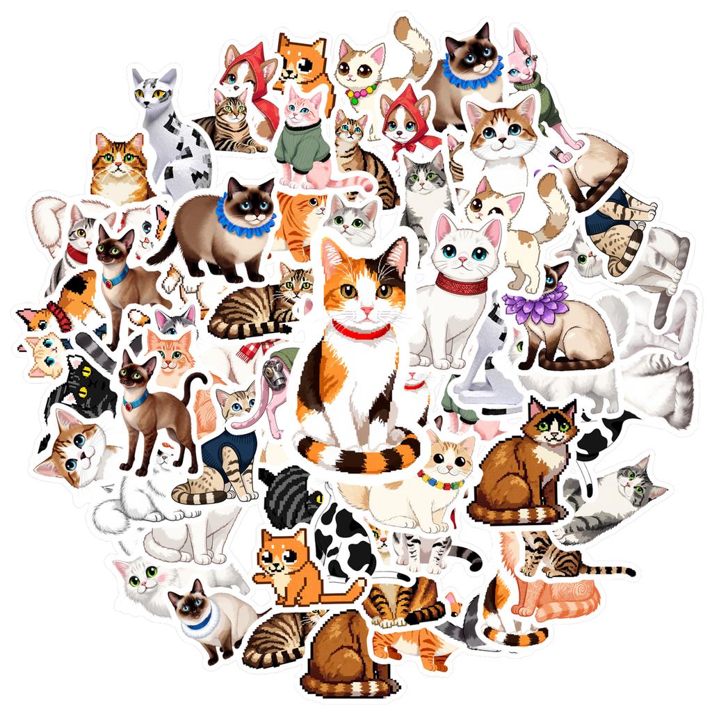 35pcs-50pcs Cartoon Kittens Stickers Cute Cats Cats Stickers Animal Stickers For Guitar Laptop Helmet Skateboard Notebook DIY