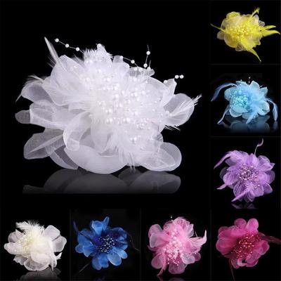 Broche Flor de Pena com Contas Cor Sólida Alfinete de Lapela Estilo Coreano Corsage Feminino