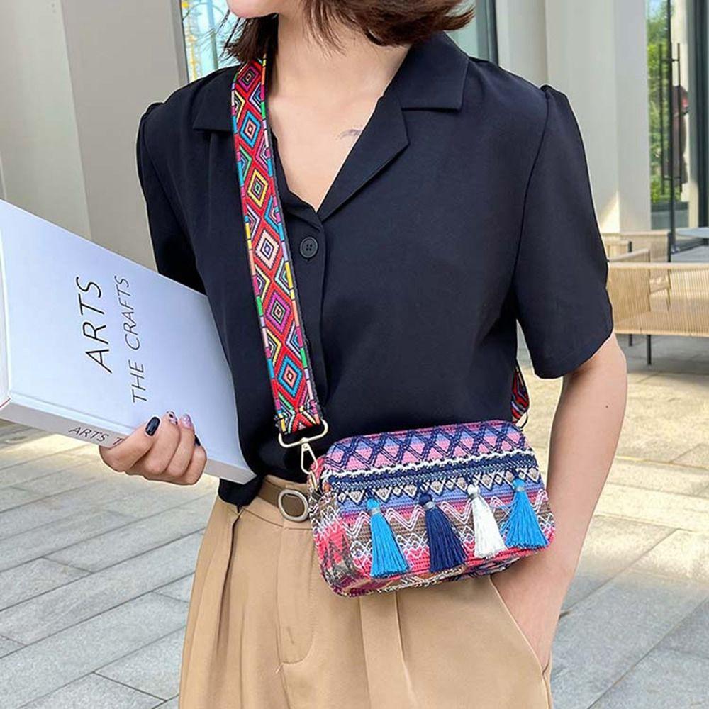 Handbag Korean Style Woven Bag Bohemian Printing Tassel Bag Ethnic Style Bag Crossbody Bags Women Shoulder Bag Small Square Bag