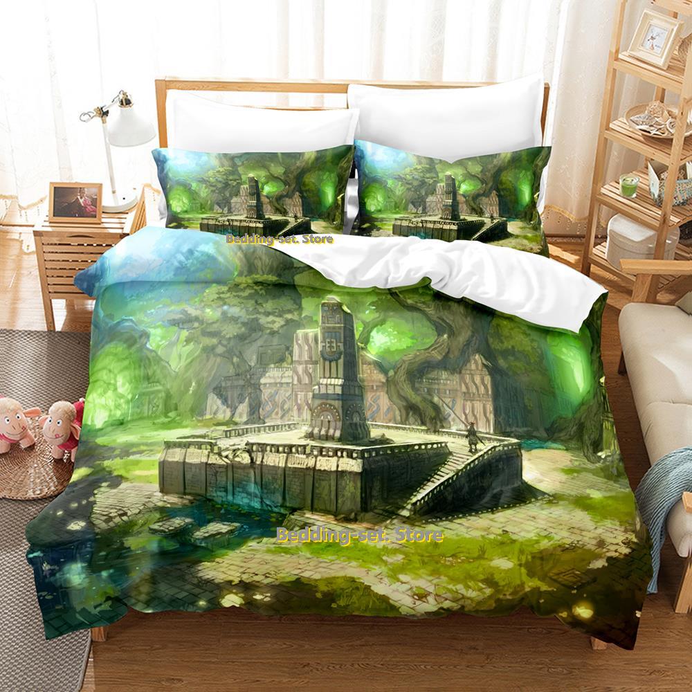 Zestaw pościeli Anime City Pojedynczy Bliźniak Pełny Queen King Size Zestaw do łóżka Sypialnia dla dorosłych Dzieci Zestawy poszewek na kołdrę Druk 3D Prześcieradło Anime