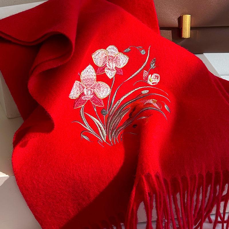 Winter Scarf for Women Long Warm Embroidery Cashmere Scarves Hijab Solid Lady Shawl Wrap Female Pashmina Bandana Head Scarf