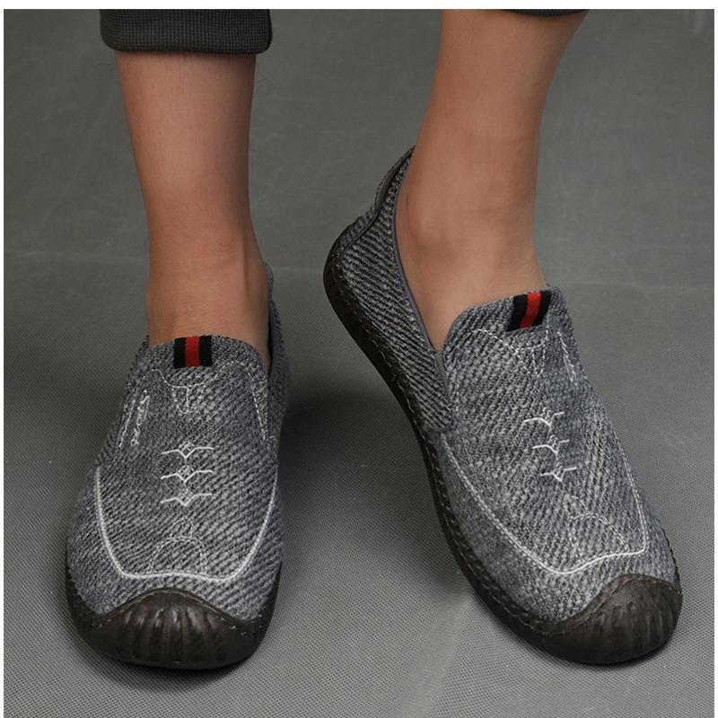 Men's Single Shoes with Cow Tendons and Soft Soles, Old Men's Shoes, Canvas Breathable Casual Shoes, Linen Shoes, Low Cut Bean Shoes