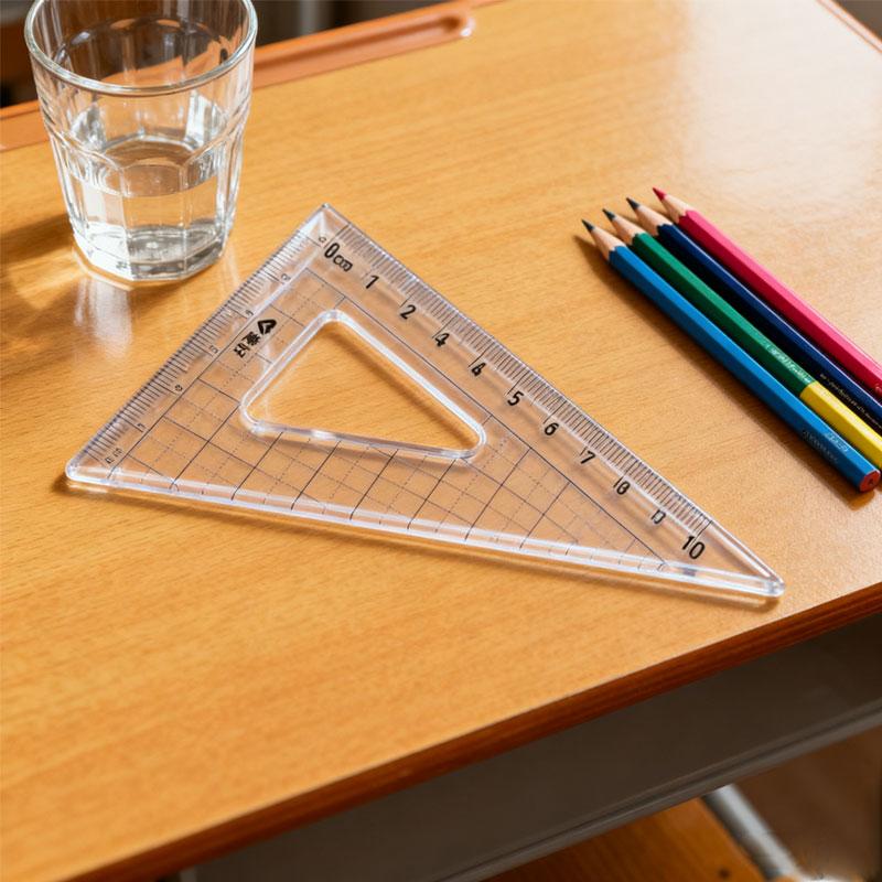Cute Triangular Ruler Stationery Angle Measuring Ruler Set Straight Ruler Transparent Square Eraser Protractor School Supplies