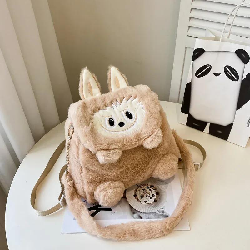 42cm Cartoon Labubu Rabbit Backpack Plush Doll Animal Labu Plush Toy Cute Labu Rabbit Dolll Soft Stuffed Backpack for Girl Gifts
