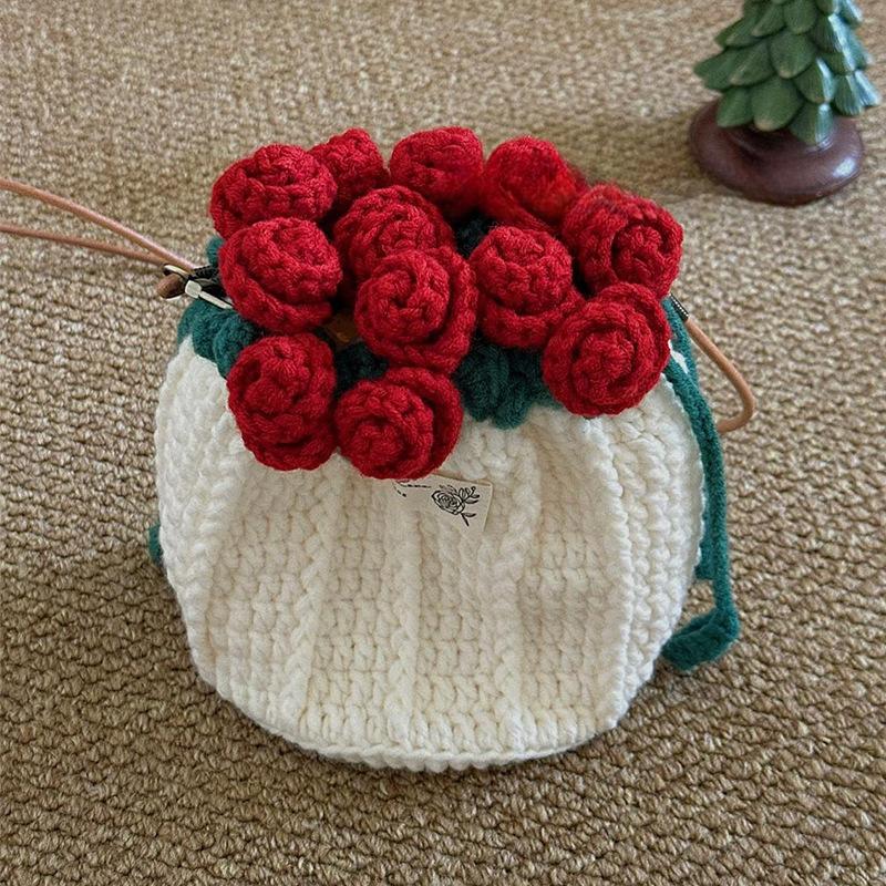 Rose bag, handmade DIY woven wool, rose bouquet, mouth bag, material bag, bucket bag, gift for girlfriend