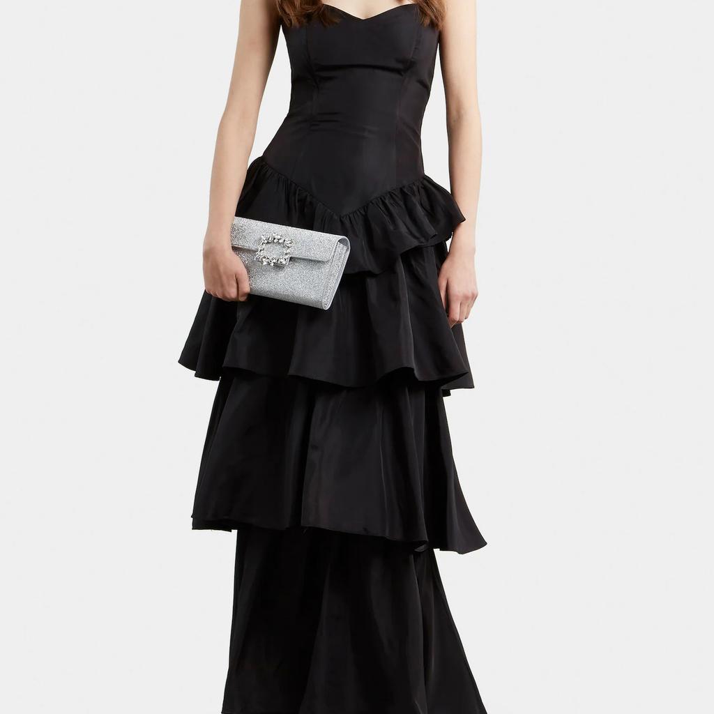 Roger Vivier RV Glitter Buckle Chain Fabric Envelope Clutch Shoulder Crossbody Bag Women bags Gray RBWAMZD0200MH1B200