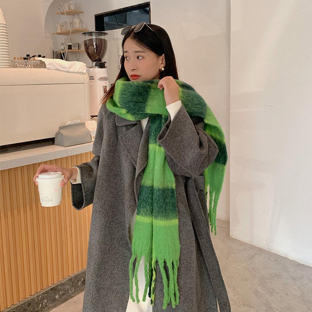 Thickened Knitted Plaid Scarf Korean Style Long Wool Tassel Scarf Women's Cashmere Shawl  Women/Men