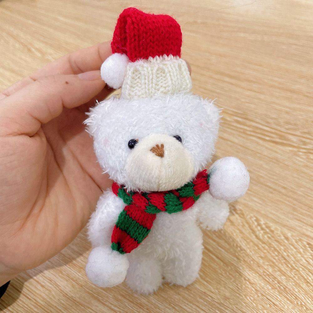 Brown White Christmas Bear Pendant Couple Hat Bear Handheld DIY Bear Cute Curly Bear  Bag Pendant