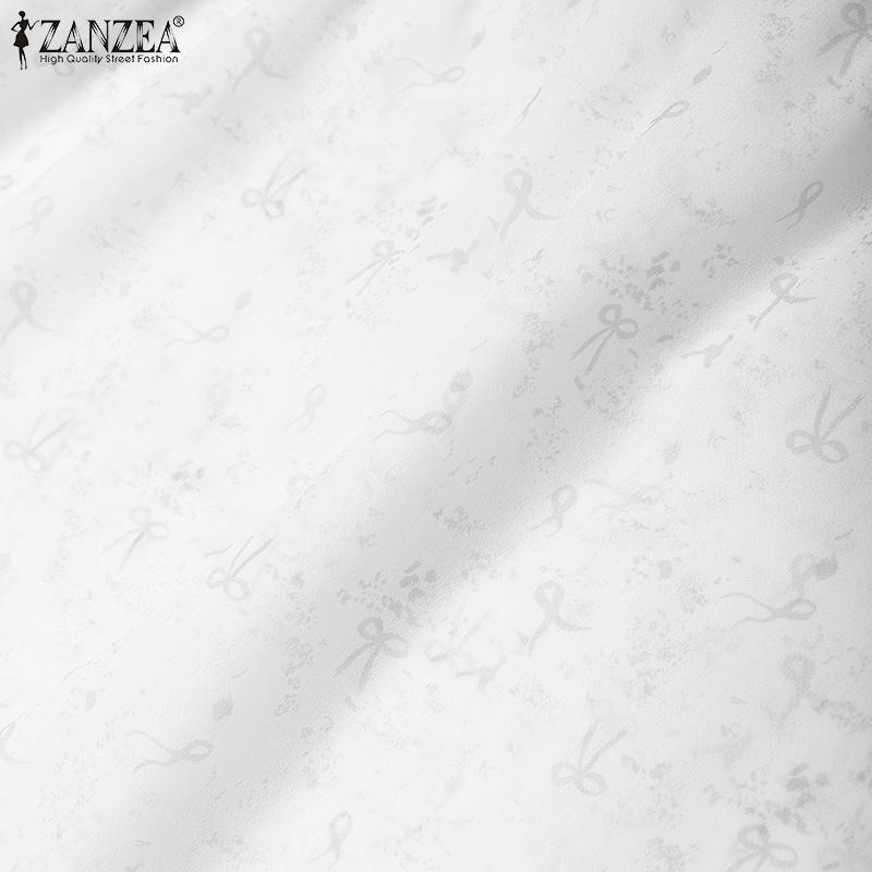 ZANZEA Women Casual Round Neck Short Sleeve Print Ruffled Patchwork Dress