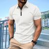 Fashion Men's New Solid Colour Textured Zip Short Sleeve T-Shirt Men's Tops