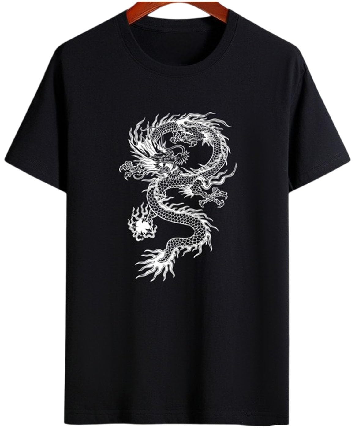 

Bercute Black Dragon Print with Dragon Available in Plus and Small Short Cool Japanese Stylish Summer Dragon Street Black and Crew Men s (2XL) T-Shirt