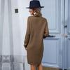 Autumn Winter Chic Solid Knitted Sweater Dress Full Sleeve High Collar Thick A-line Long Pullover