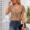 Women's Square-neck Top Pleated Solid Color Loose Button T-shirt