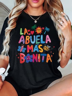 Women's Casual Coconut Tree & Colorful Letter Print T-Shirt - Soft Polyester Blend Stretchy Round Neck Short Sleeve Top