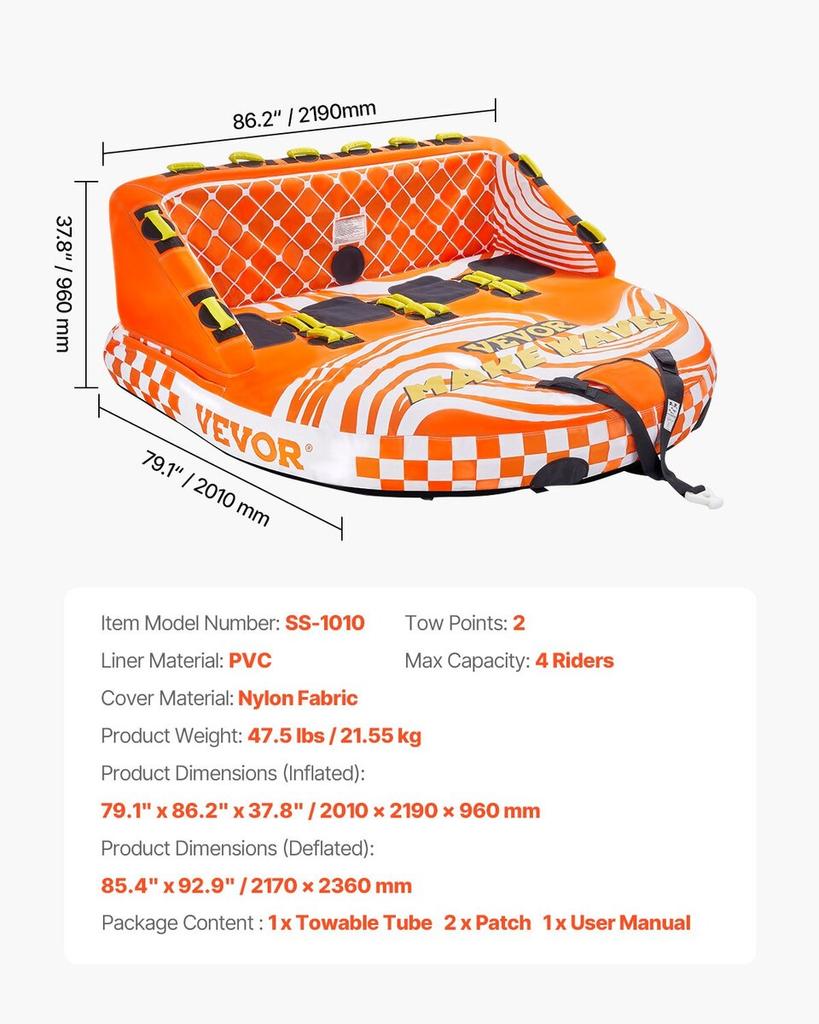 Towable Tube for Boating 1-4 Riders Inflatable Boat Tubes and Towables