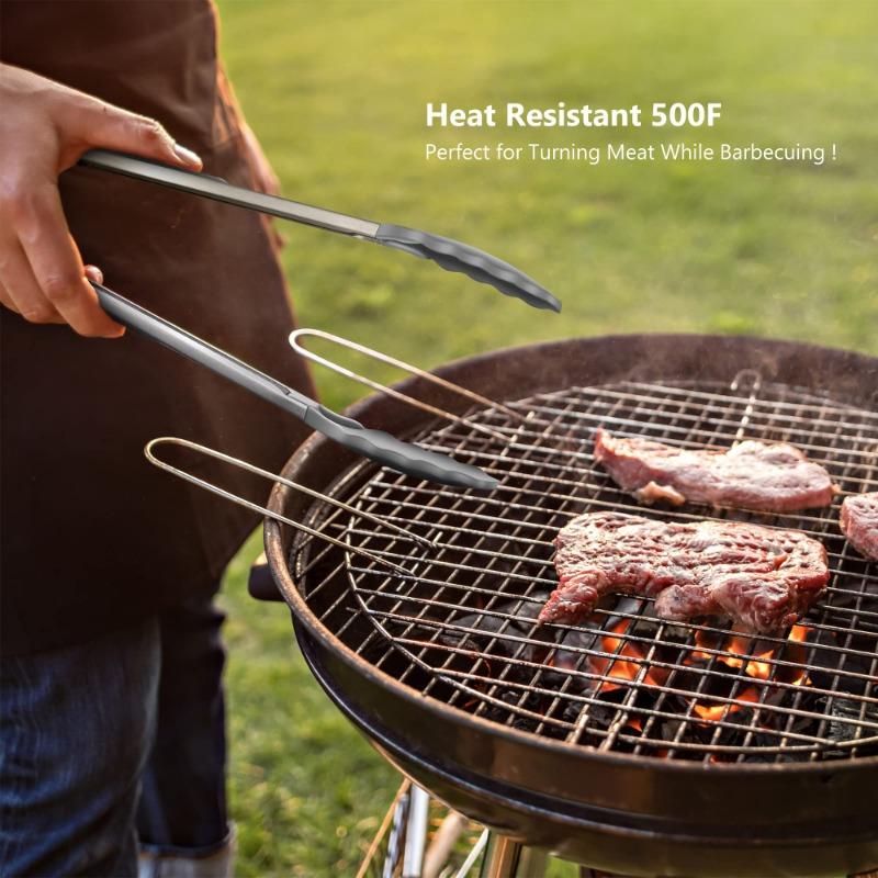 Heißer Verkauf Küchenzange, Premium-Silikon BPA-frei Antihaft-Edelstahl BBQ Kochen Grillen Verriegelung Lebensmittelzange, 9/12 Zoll