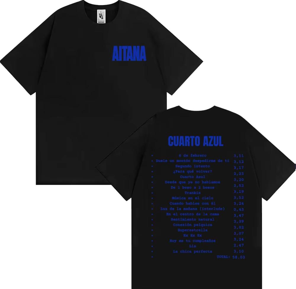 Sängerin Aitana Cuarto Azul Album Tour T-Shirt 2026 Sommer Neu Unisex Damenmode Lässig 100% Baumwolle Ästhetisches Oversized T-Shirt