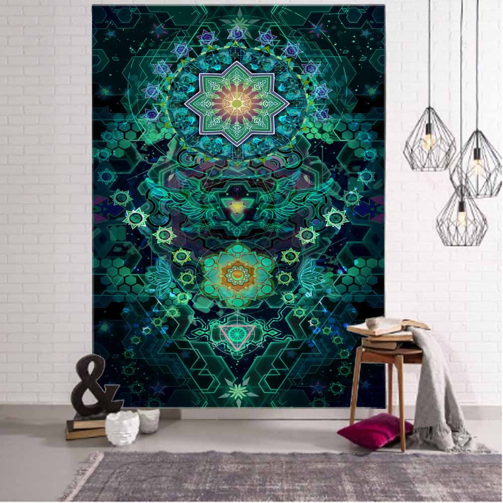 Textilien Unisex Psychedelic Fractal Art Tapestry Dream Mandala Wall Hanging Witchcraft Boho Hippie Aesthetics Room Decor Home Wall Decor