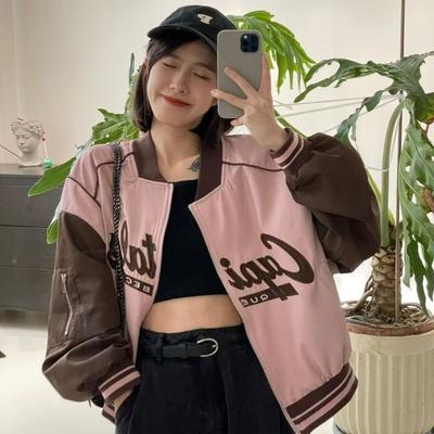 Women Y2K Baseball Jackets Loose Oversized Crop Bomber Coat Ladies Letter Print Sportswear Female Korean Windbreaker Jacket Plus Size