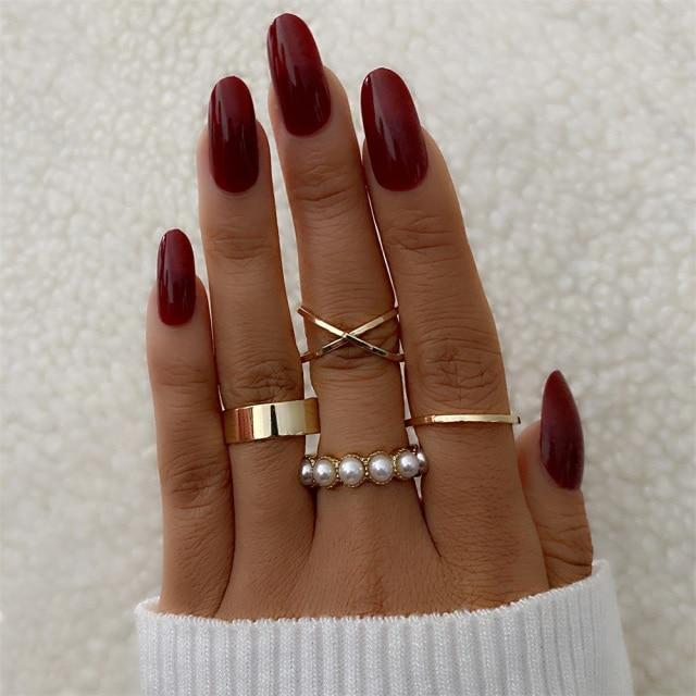 Sada prstenů s českým zlatým řetízkem pro ženy Fashion Boho Coin Snake Moon Rings Dárkové šperky Party Trend