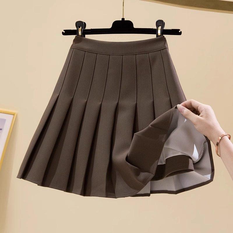 Women's High-Waisted Woolen Pleated A-Line Skirt - Slimming Autumn/Winter Academy Style