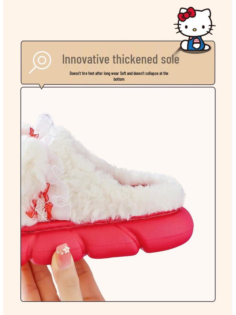 Sanrio Kids Winter Princess Slippers: Cute, Non-slip, Warm Heel, Parent-Child Indoor Shoes for Girls.