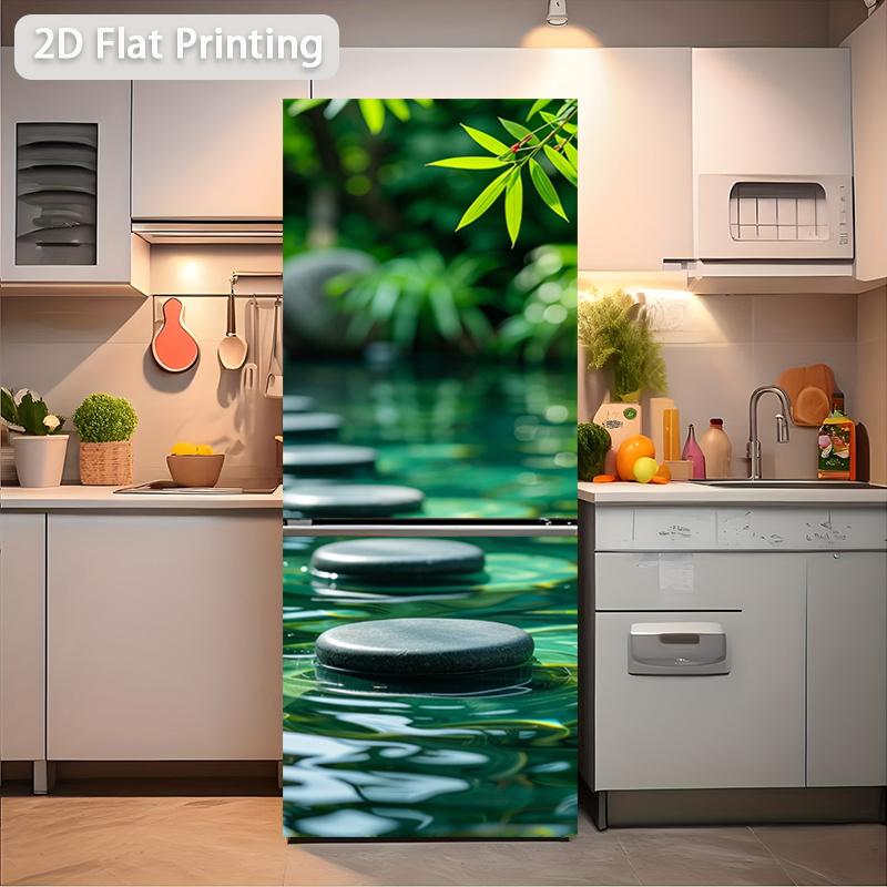 84Style Fridge Stickers Refrigerator Cover Door Landscape Plant Sea Vinyl Self Adhesive Kitchen Furniture Decor Wrap Freezer Sticker DIY