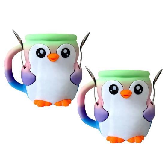 Penguin Ice Cream Pint Holder with Spoon Snack Drawer Reusable Ice Cream Containers Popsicle Holders Beer Can Cup Sleeve
