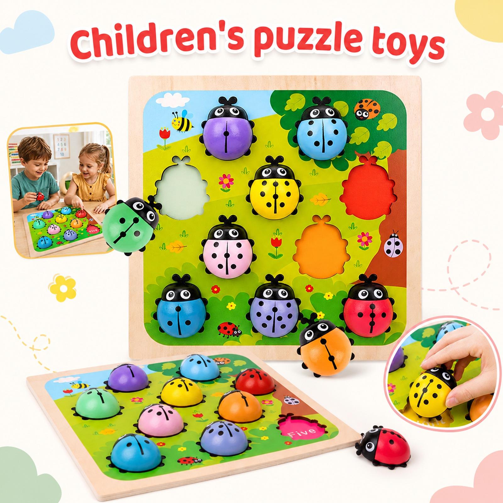 Wooden Ladybug Counting Puzzle Toy Educational Number Learning Game for Toddlers Preschool Kids Developmental Activity One Size