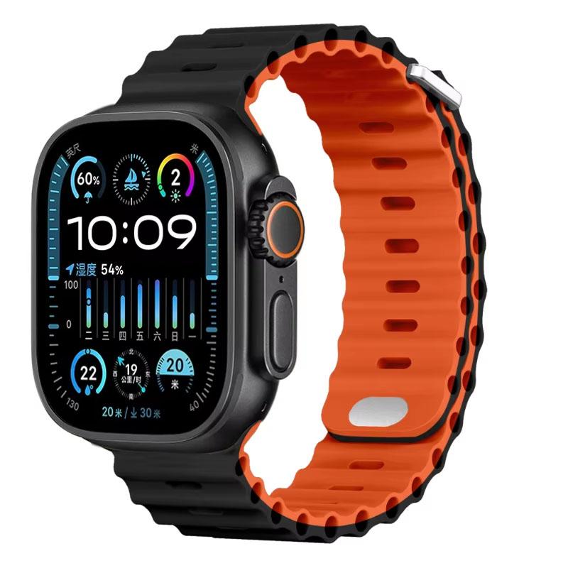 Silicone Ocean Strap For Apple Watch Band Ultra 3/2 49mm 46mm 45mm 42mm 44mm 41mm Sports Bracelet iWatch 11 10 9 8 7 6 5 SE band