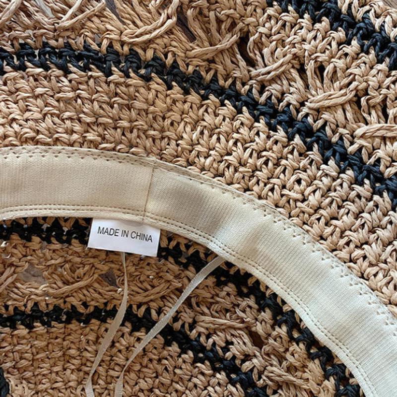Striped Geometric Print Natural Straw Bucket Hats For Women Foldable Lightweight Sun Hatstravel & Vacation Essential