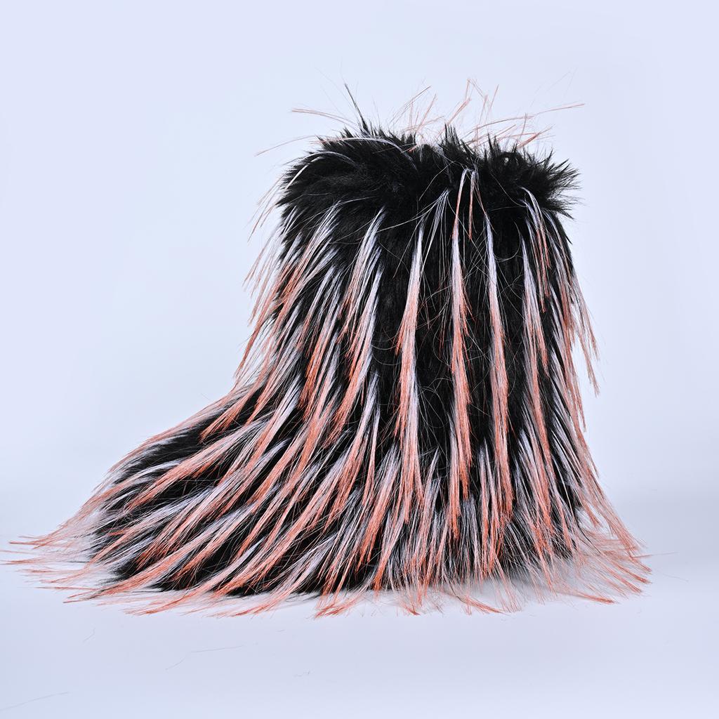 Fashion Women Faux Fur Boots Winter Fluffy Plush Warm Mid Calf Snow Boots Luxury Fashion Furry Boots Comfortable Outdoor Flat Shoes