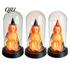 Halloween Window Display Pumpkin Skeleton Cloche Lamp, Lighted Stacking Skull in Clear Decor Dome with Witch Hat for Tabletop Mantel, Party