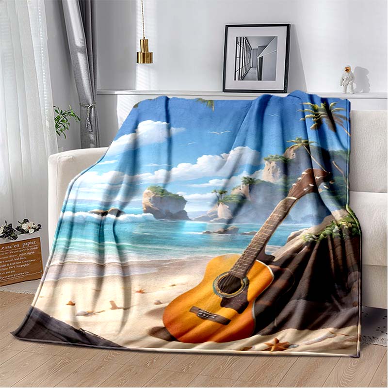 

Tropical Beach Electric Guitar Print Flannel Blanket, Palm Tree & Amp Throw Blanket 80cm x 120cm