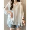Ruffles Belly-Covering Chiffon Shirt Loose Slim Looking Short Sleeve