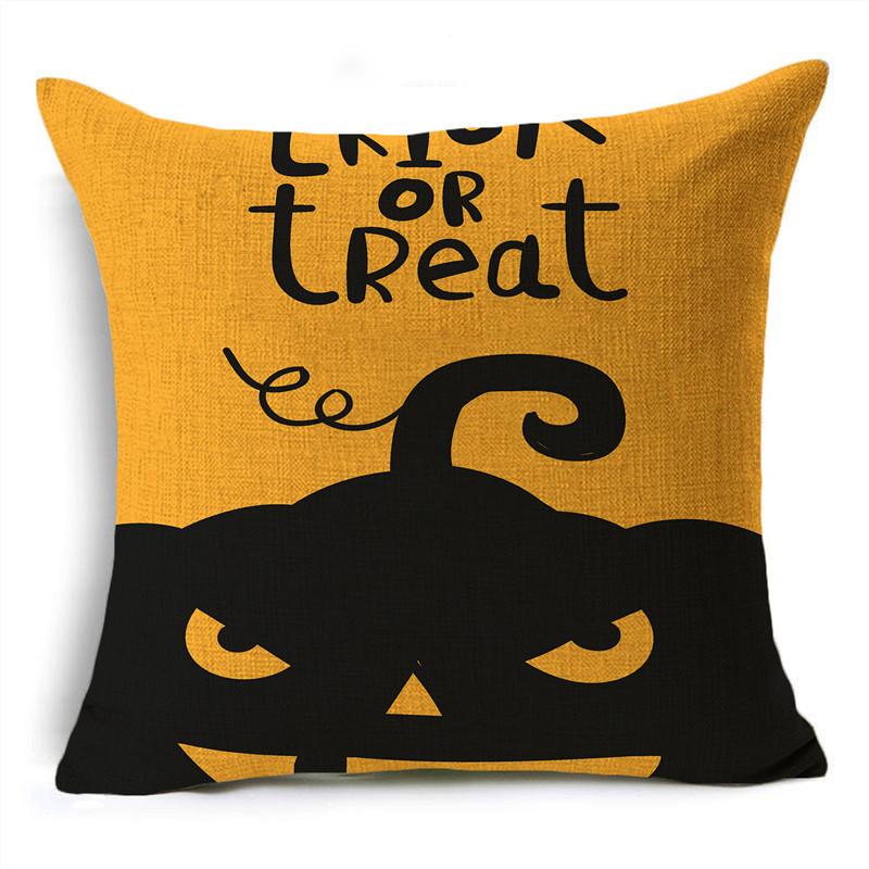 Trick Or Treat Yellow Halloween Cartoon Skull Pumpkin Linen Throw Pillowcase Decorative Cushion Cover For Sofa Living Room Party