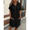 Summer Simple V-neck Button-down Cotton Linen Dress for Women Shirt Dress