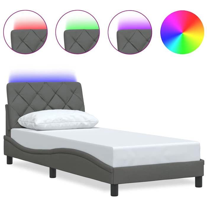 VidaXL Bed Frame with LED Without Mattress Dark Grey 90x200 Cm Fabric 3310644