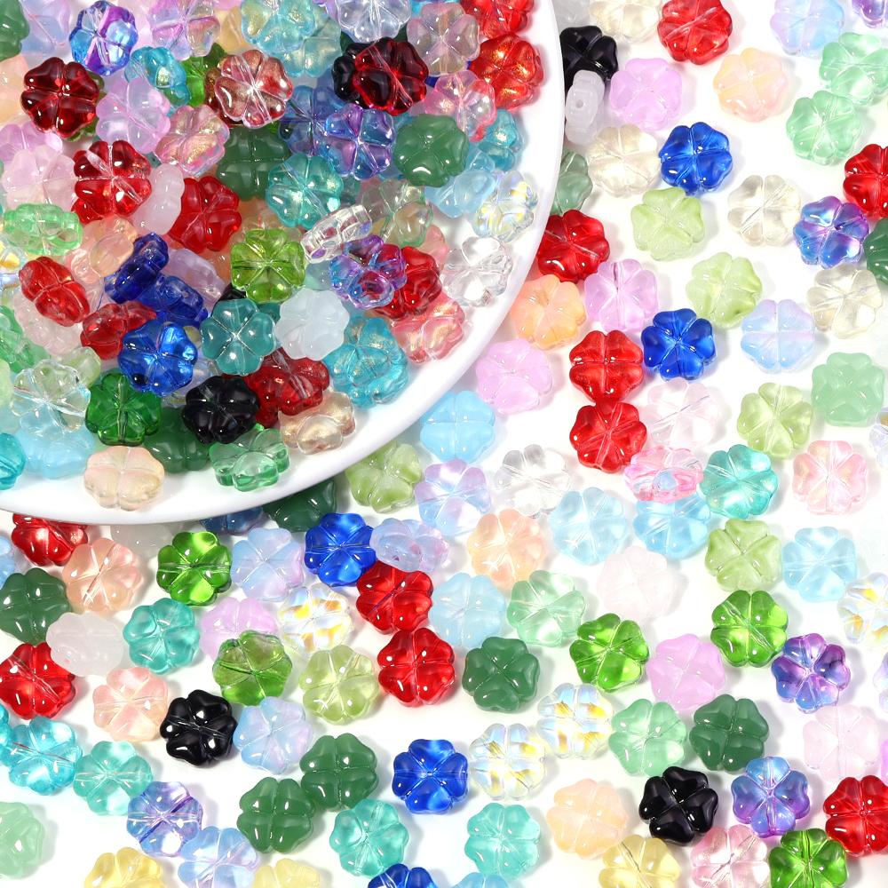 50pcs/lot 10mm Colorful Four-leaf Clover Shape Lampwork Beads For Jewelry Making Loose Spacer Glass Beads DIY Bracelet Earrings
