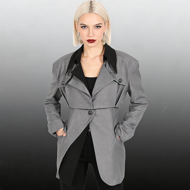 Женский двухслойный асимметричный костюм-свитшот Весна 2026: Стильный стиль трансграничного коммьютинга Medium серый