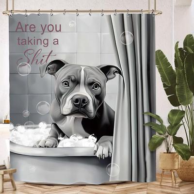GAEFunny Cortină de Duș pentru Câini Bulldog Animal de Companie Amuzant Interesant Drăguț Set Accesorii Baie Decor cu 12 Cârlige Pachet