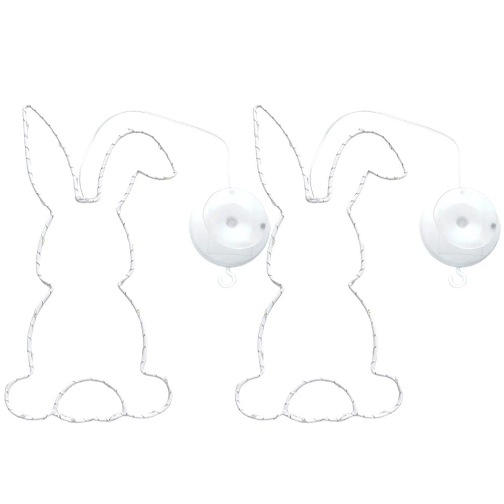 2PCS Easter Rabbit Light Bunny Window Fairy Lights Suction Cup Battery Operated Luminous Rabbit Pendant For Easter Decoration