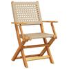 VidaXL Folding Garden Chairs Set of 6 Beige Rattan and Solid Wood, Garden Seat, Patio Chair, Dining Chair of 3214563